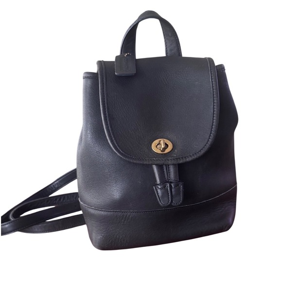 Coach Vintage Mini Backpack 9960 Black Glove Tanned Leather Brass Turnlock '96 - Picture 2 of 10